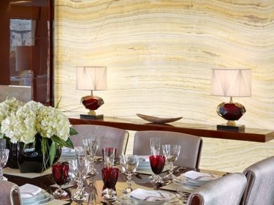 white ivory onyx backlit feature wall image