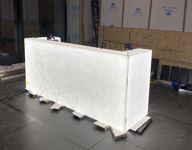 backlit reception desk from grama blend uk